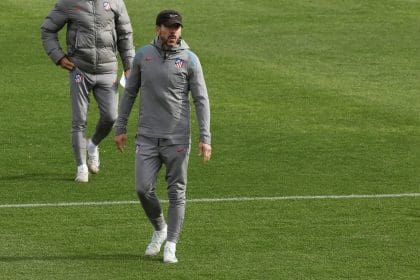 Simeone, durante el entrenamiento de este sábado. EFE/ Chema Moya