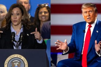 Combo de dos fotografías de la vicepresidenta estadounidense y candidata demócrata a la Casa Blanca, Kamala Harris (i), y su rival republicano, el expresidente Donald Trump. EFE/ Rebecca Droke/Jim Lo Scalzo