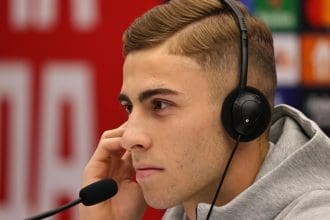 El centrocampista del Barcelona Fermín López, en Belgrado. EFE/EPA/ANDREJ CUKIC