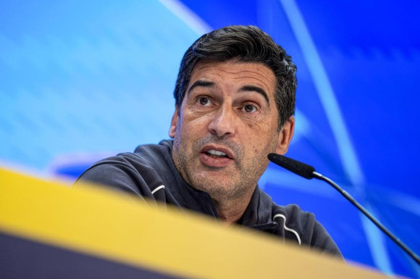 El entrenador del Milan, Paulo Fonseca, ofrece una rueda de prensa este lunes en Madrid, en la víspera de su encuentro de la Liga de Campeones ante el Real Madrid. EFE/ Daniel González