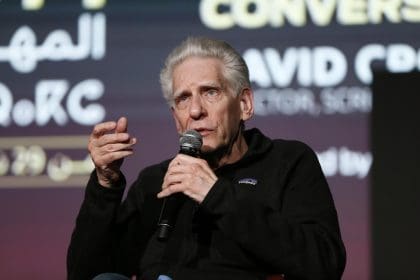 El director canadiense David Cronenberg mantiene una conversación con el público este domingo durante el Festival Internacional de Cine de Marrakech. EFE/Maria Traspaderne