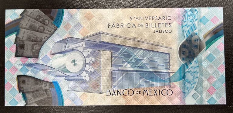 Billete conmemorativo por el 5 aniversario de la Fábrica de Billetes de Jalisco