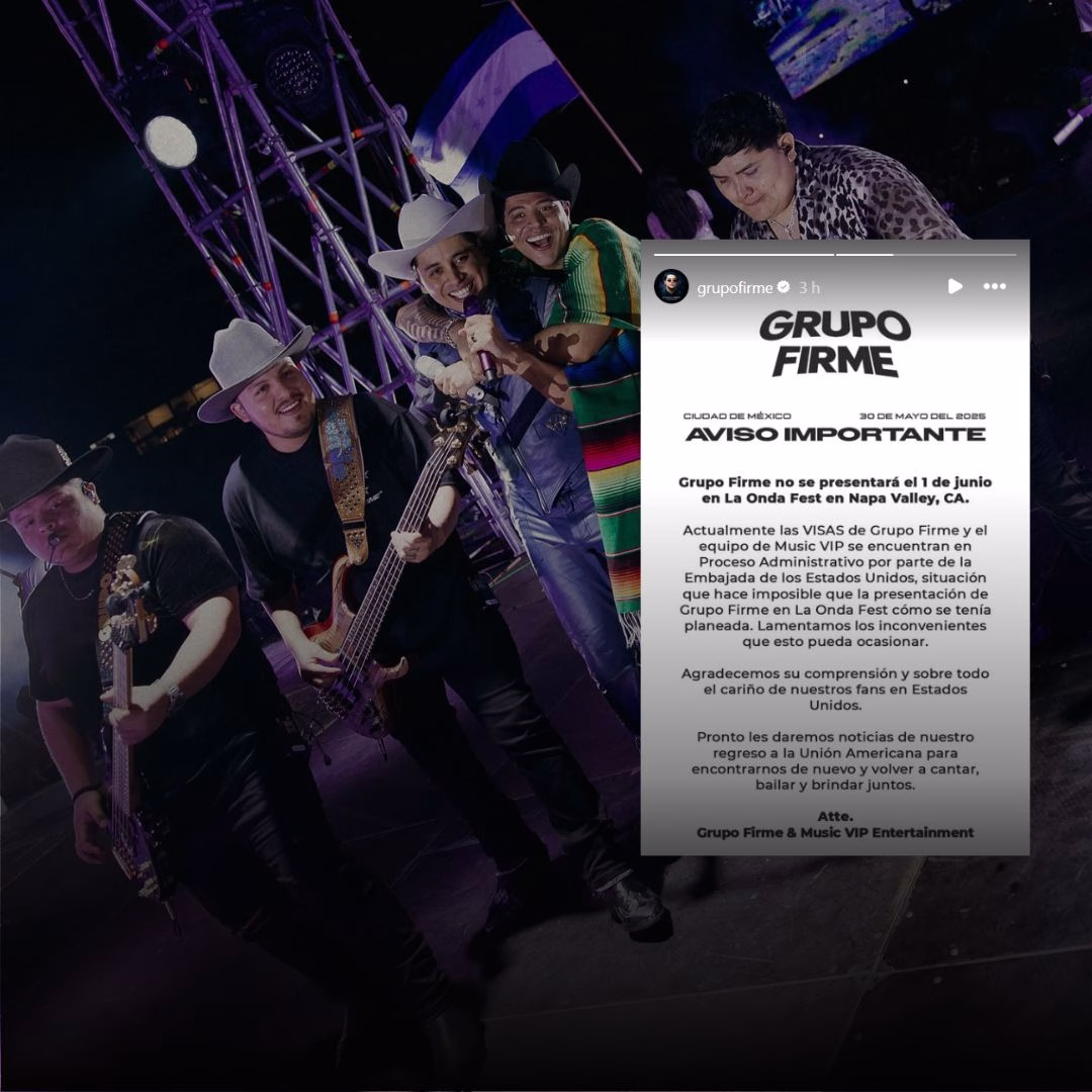 Grupo Firme cancela concierto en EU por problemas con sus visas