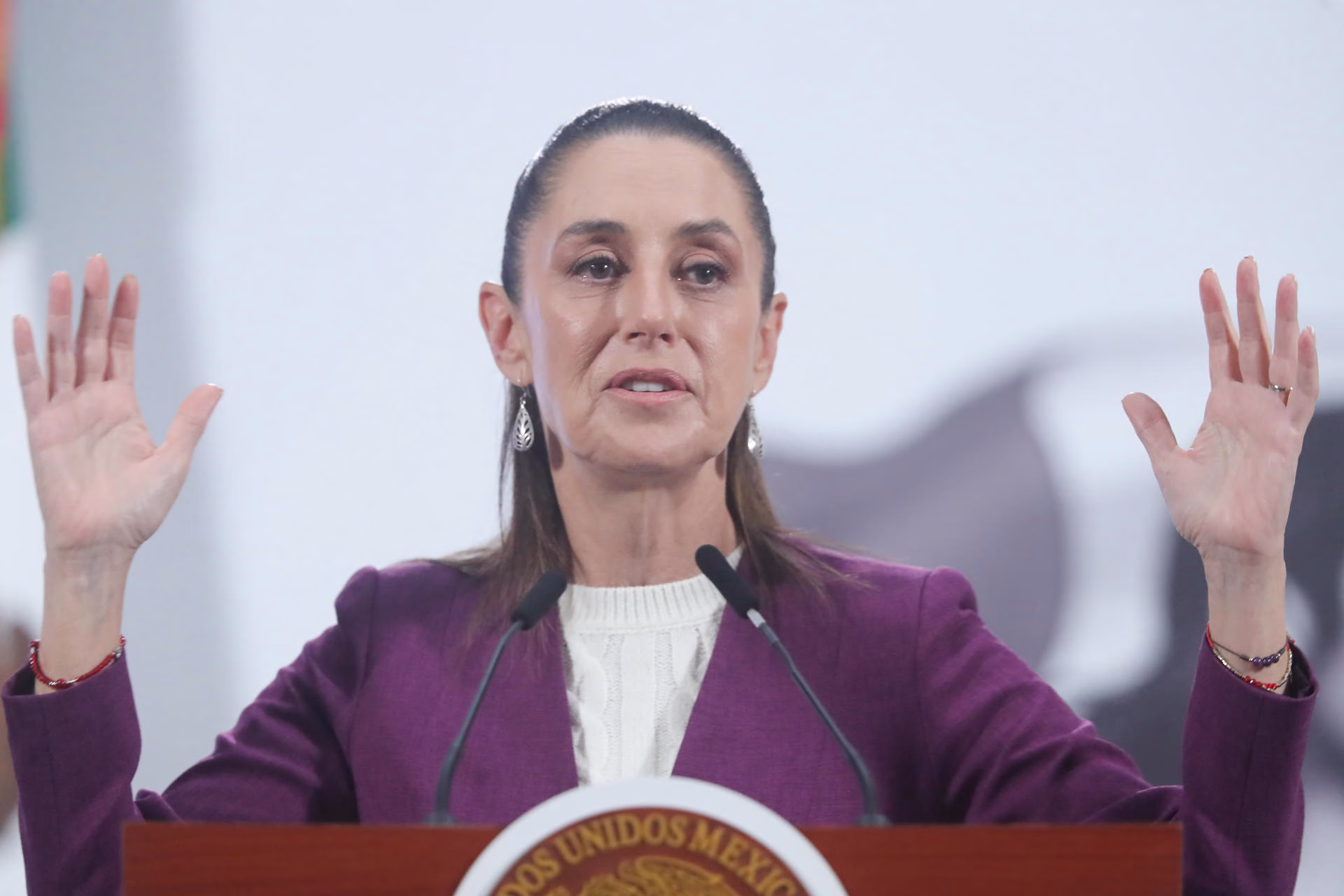 La presidenta de México, Claudia Sheinbaum, habla durante una rueda de prensa este jueves, en el Palacio Nacional de Ciudad de México (México). EFE/ Mario Guzmán